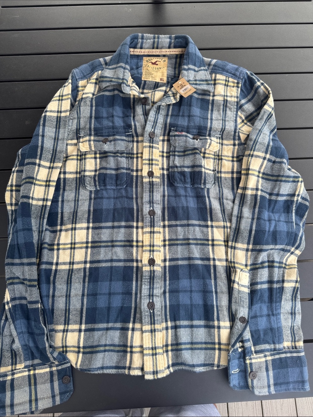 Hollister Navy & Cream Plaid Flannel Shirt